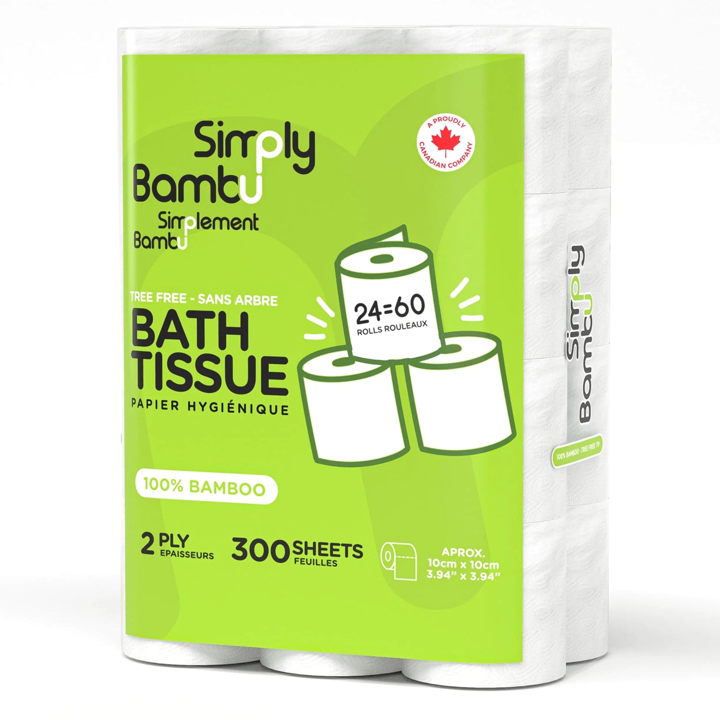 Simply Bambu - Bamboo Toilet Paper 2-Ply Septic Safe Toilet Paper for Home Camping & RV Plastic-Chlorine-Free Bamboo Tissues 24 Rolls 300 Sheets per Roll