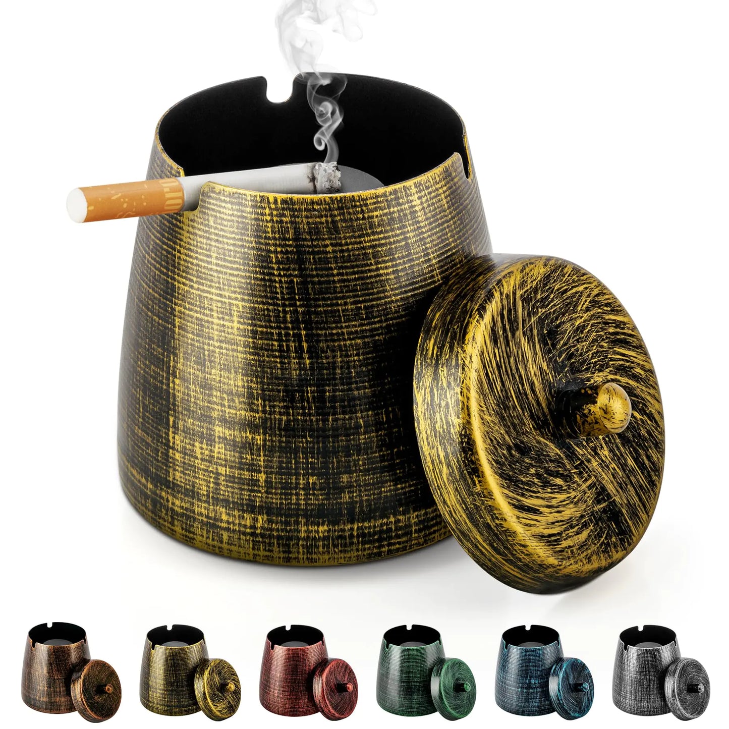Yiiwinwy Ashtray for Cigarettes Outdoor Outdoor Ashtray with Lid for Cigarette Metal Odorless Windproof Smokeless AshTray for Patio Home Office Tabletop Outdoor Balcony