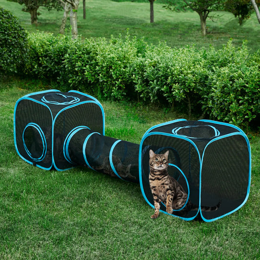 Tempcore Outdoor Cat Enclosures Portable Cat Tent Outdoor House for Indoor Cats Kitty and Small Animals Outdoor Cat Playpen Within Storage Bag 2 Cube and Cat Tunnel