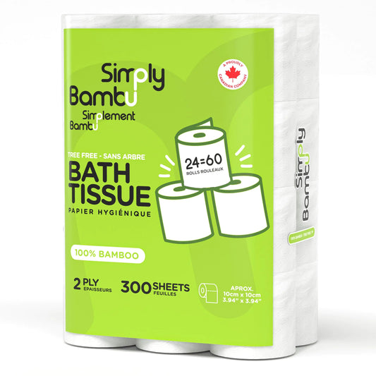 Simply Bambu - Bamboo Toilet Paper 2-Ply Septic Safe Toilet Paper for Home Camping & RV Plastic-Chlorine-Free Bamboo Tissues 24 Rolls 300 Sheets per Roll