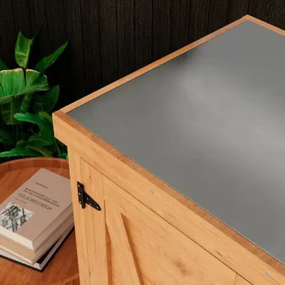 Potted Stool With Locker And Metal Tabletop For Outdoor Patio, Outdoor Workstation Table