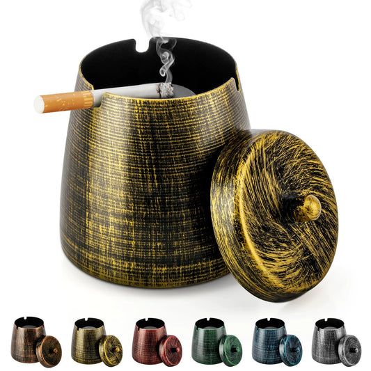 Yiiwinwy Ashtray for Cigarettes Outdoor Outdoor Ashtray with Lid for Cigarette Metal Odorless Windproof Smokeless AshTray for Patio Home Office Tabletop Outdoor Balcony