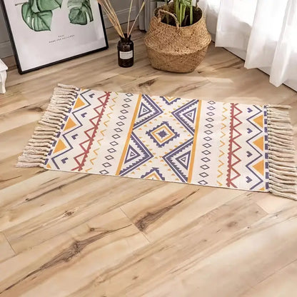 1pc Ethnic Style Cotton Linen Tufted Abstract Rug