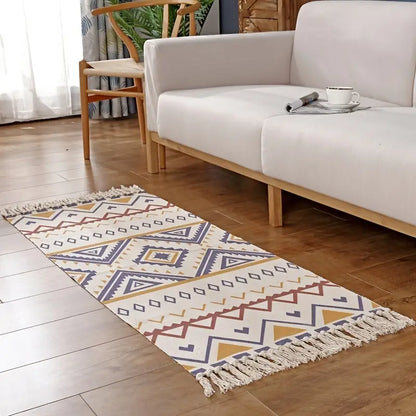 1pc Ethnic Style Cotton Linen Tufted Abstract Rug